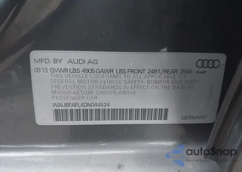 2013 Audi A4 2.0T Premium from USA, damaged, VIN WAUBFAFL4DN044524